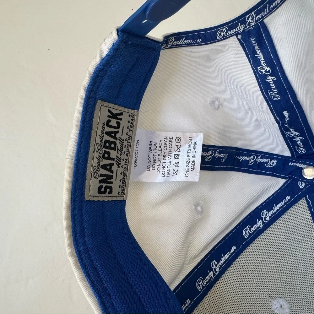 SnapBack USA Embroidered Cap in Blue and White